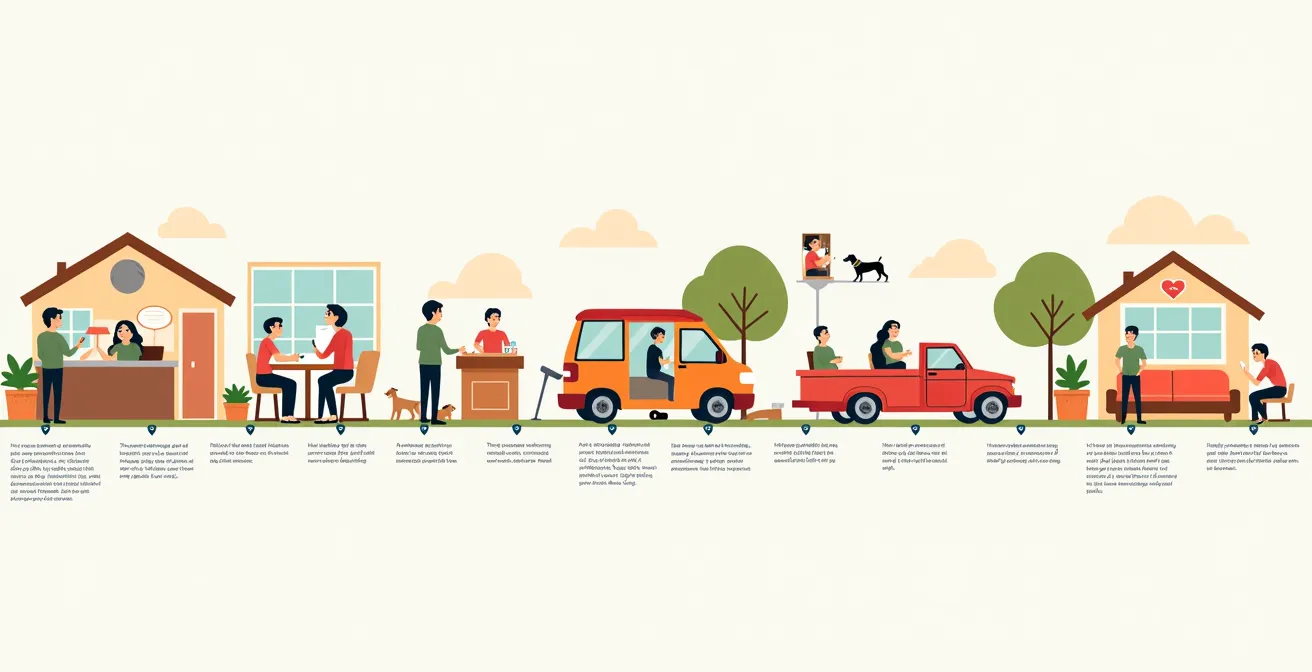 Schritt-für-Schritt Darstellung des Adoptionsprozesses von der Bewerbung bis zur Übergabe