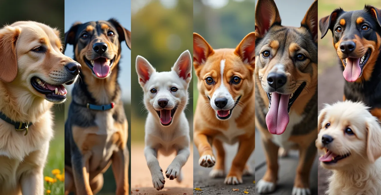 Verschiedenheit der Tierheim-Bewohner: Seniorenhunde, Hunde mit Handicaps, Welpen und Mischlinge warten auf Adoption