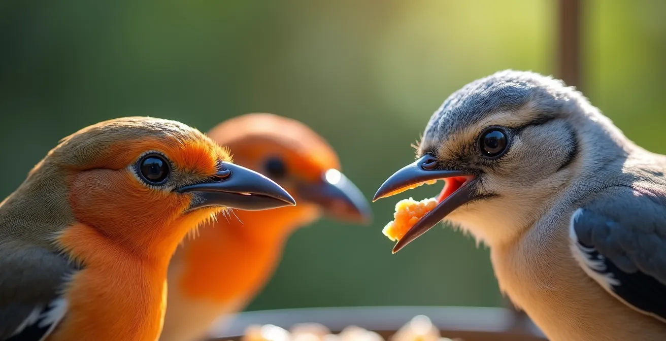 Wissenschaftliche Darstellung verschiedener Vogelschnäbel und deren Evolution durch Vogelfütterung