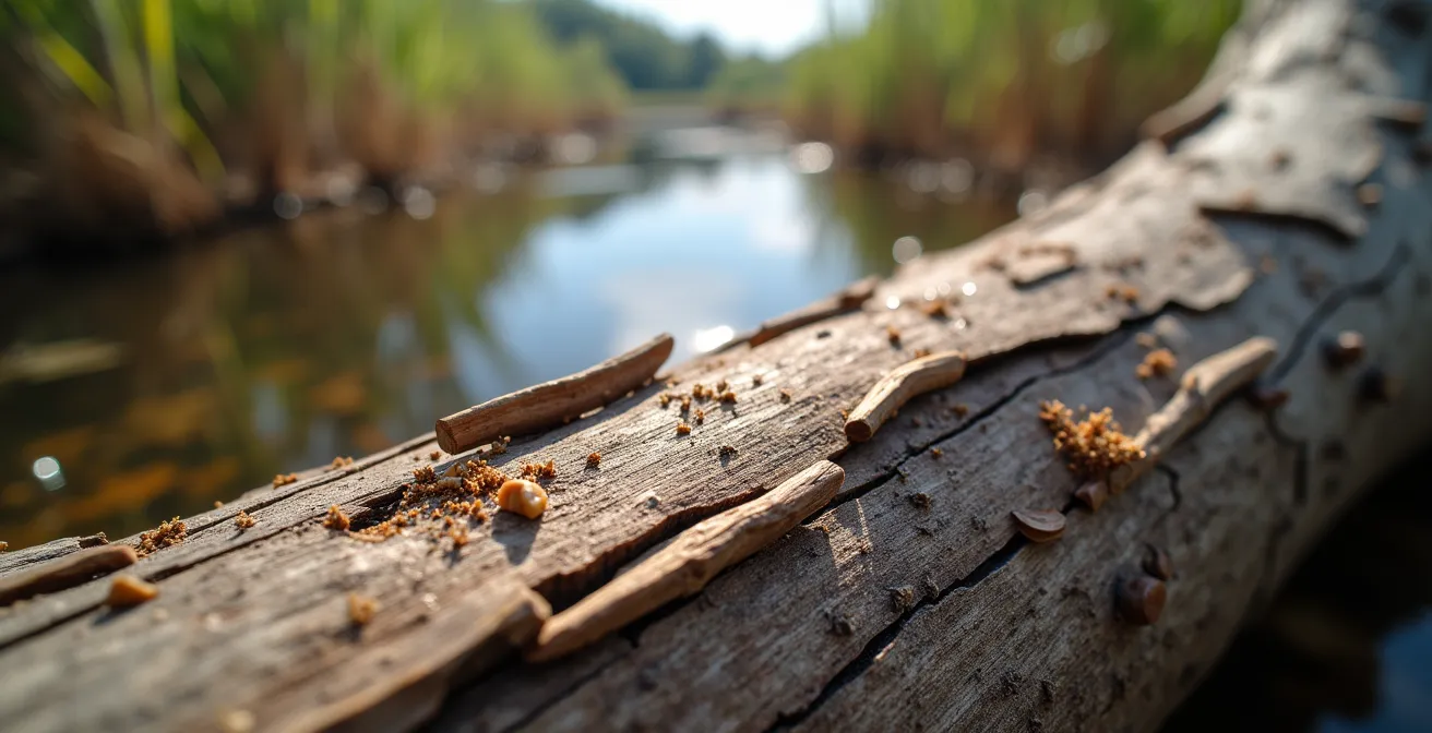 Renaturierte Auenlandschaft mit Biberdamm als Beispiel für Schirmarten-Konzept