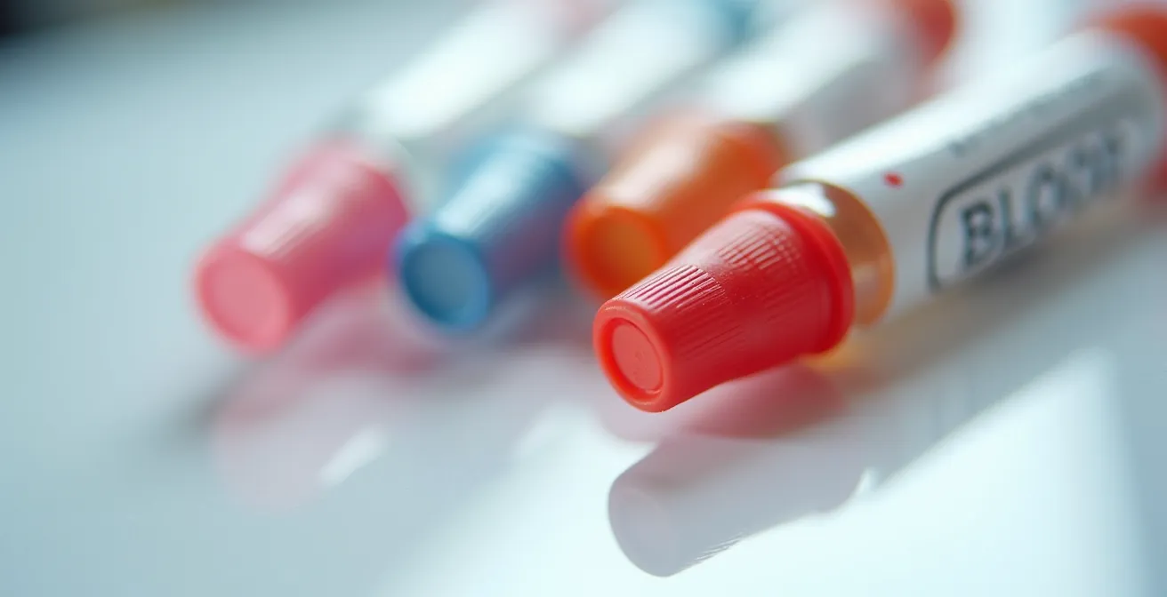 Makroaufnahme von Blutprobenröhrchen in verschiedenen Farben für Laboruntersuchungen