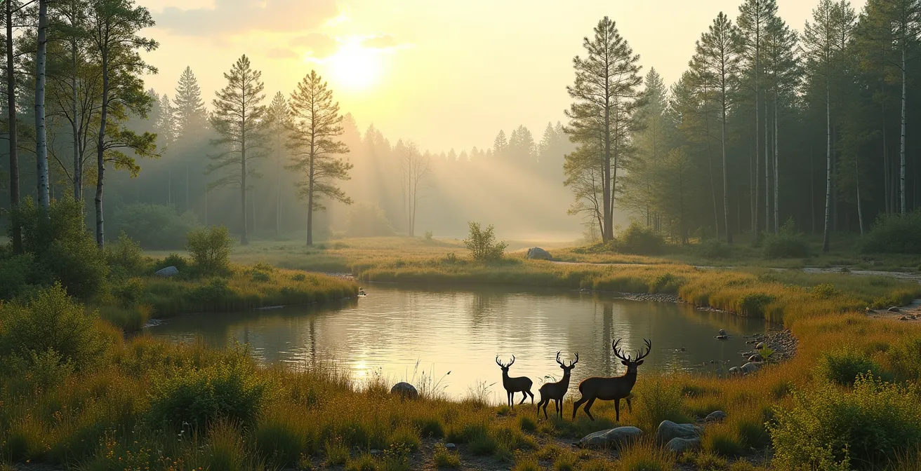 Weitwinkelaufnahme eines renaturierten ehemaligen Braunkohletagebaus in der Lausitz