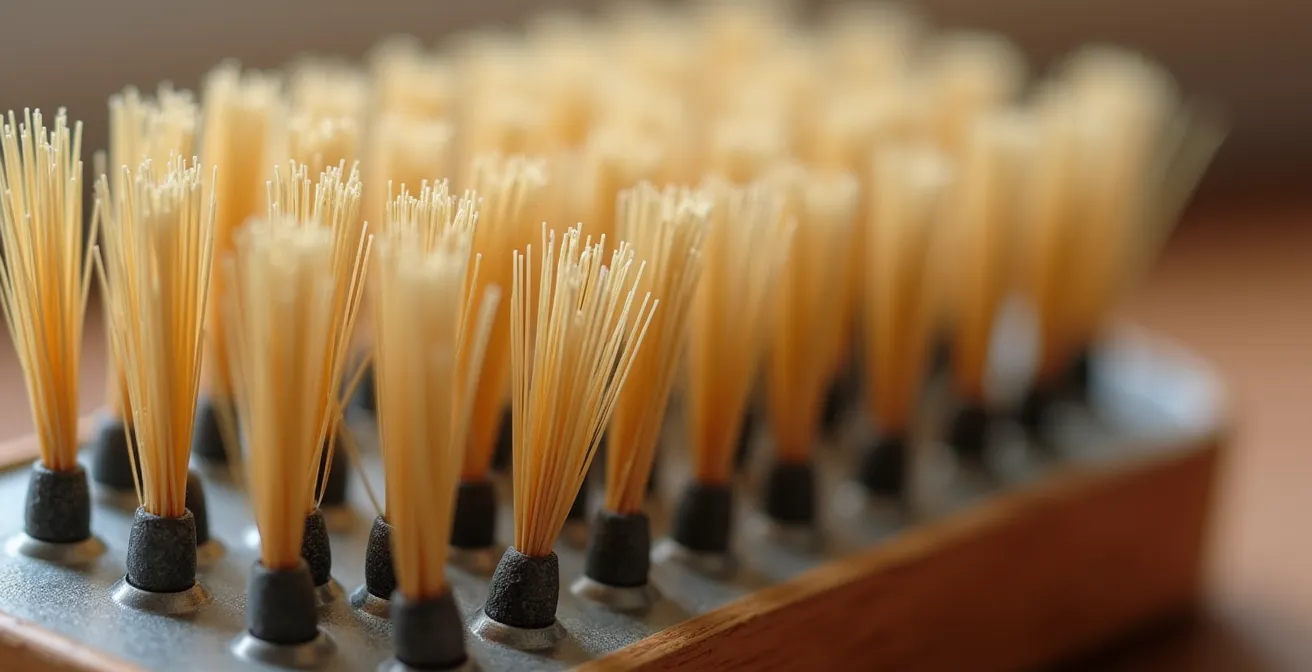 Makroaufnahme einer ergonomischen Hundebürste mit weichen Borsten