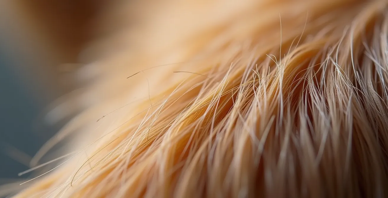 Makroaufnahme von Tierfell mit sichtbarem Übergang zwischen altem und neuem Fell