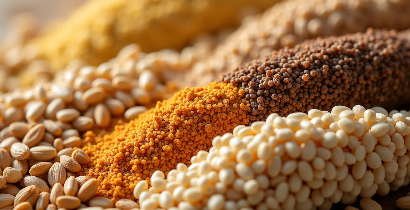 Nahaufnahme verschiedener alter deutscher Getreidesorten, die die genetische Vielfalt zeigen