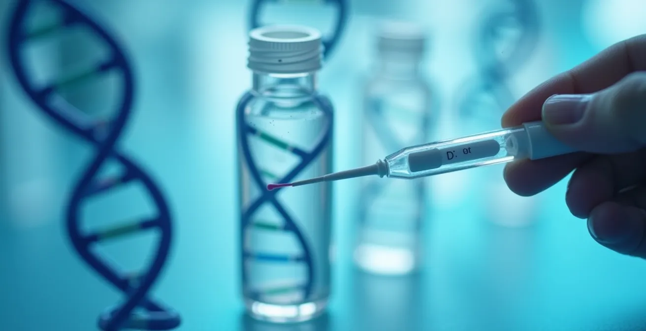 Nahaufnahme einer DNA-Probe und wissenschaftlicher Laborgeräte für Gentests bei Tieren