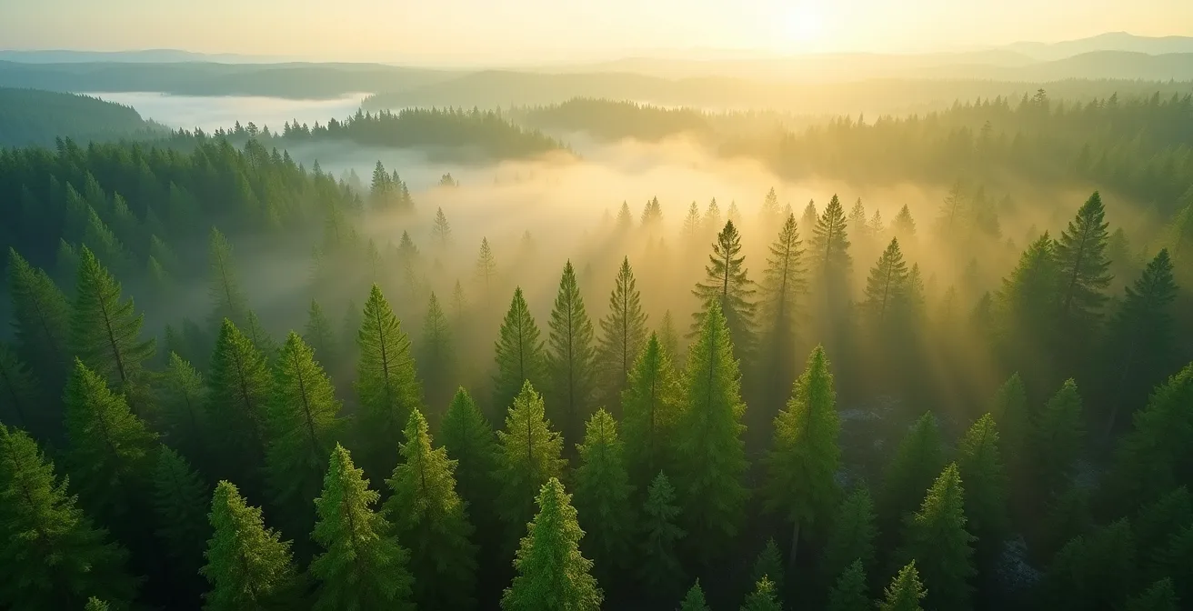 Luftaufnahme eines sich regenerierenden Waldgebiets mit jungen Bäumen