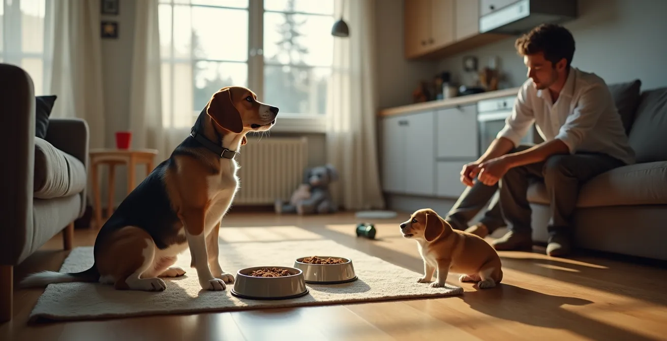 Hundebesitzer zeigt liebevolle Konsequenz beim Bettelblick seines Hundes