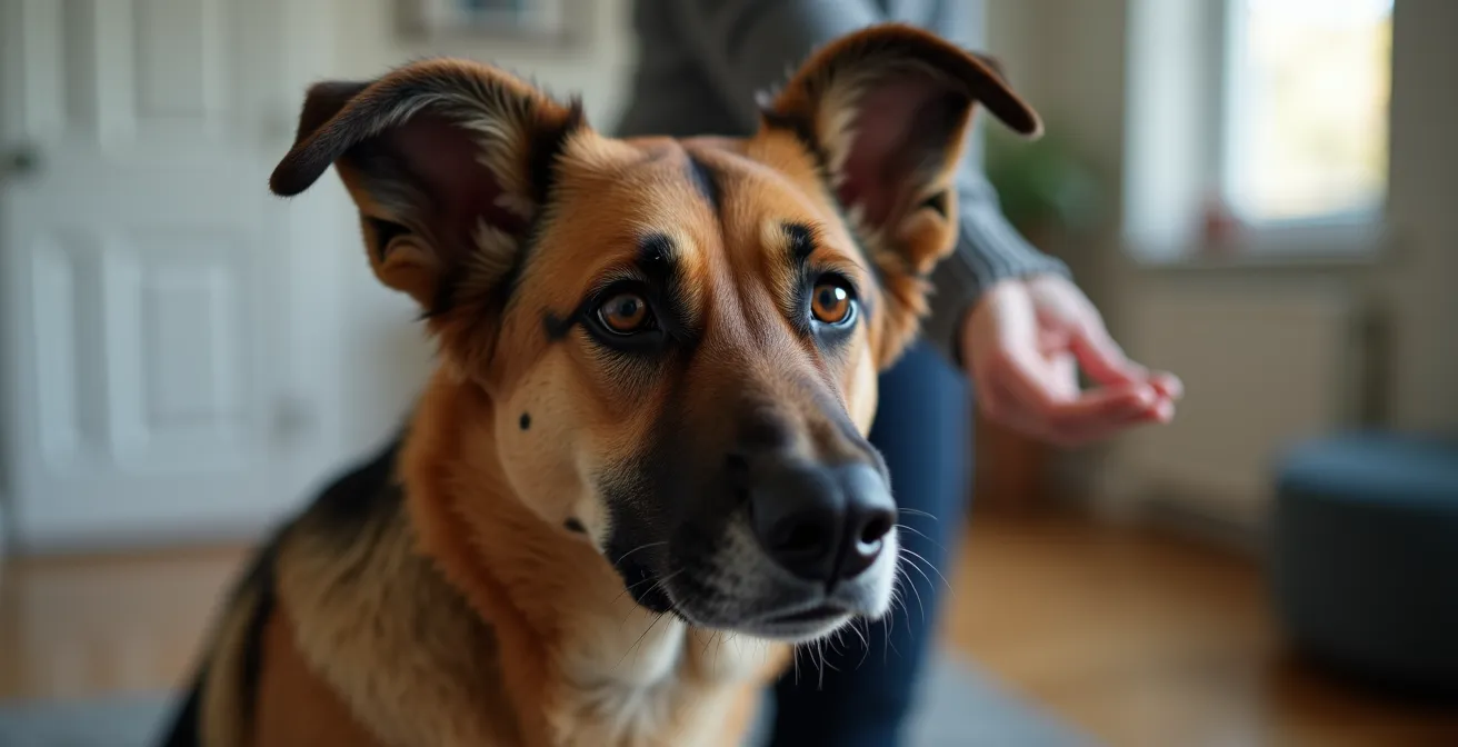 Frustrierter Hund während eines Trainingsmoments mit schlechtem Timing
