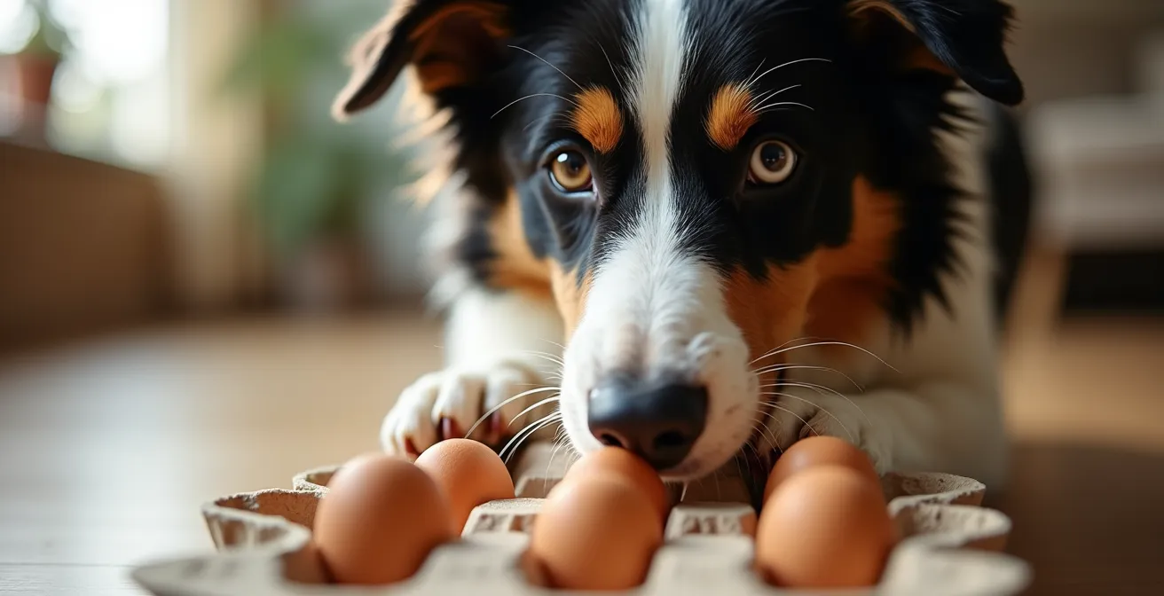 Nahaufnahme eines Hundes beim Lösen eines selbstgebauten Futterrätsels