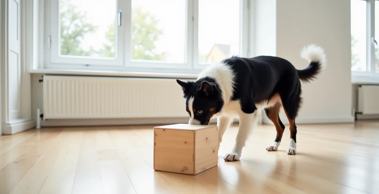 Hund erkundet selbstständig ein Objekt beim Free Shaping Training