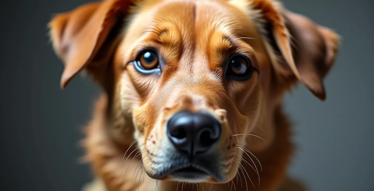 Detailaufnahme der Körpersignale eines Hundes bei Stress