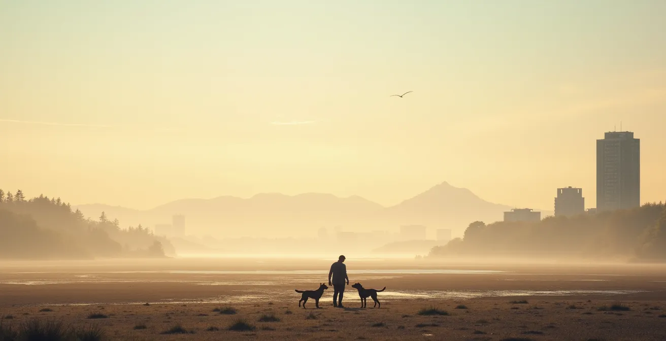 Verschiedene Hundeaktivitäten in typisch deutschen Landschaften, die von der Nordsee über Hamburg bis in die bayerischen Alpen reichen.