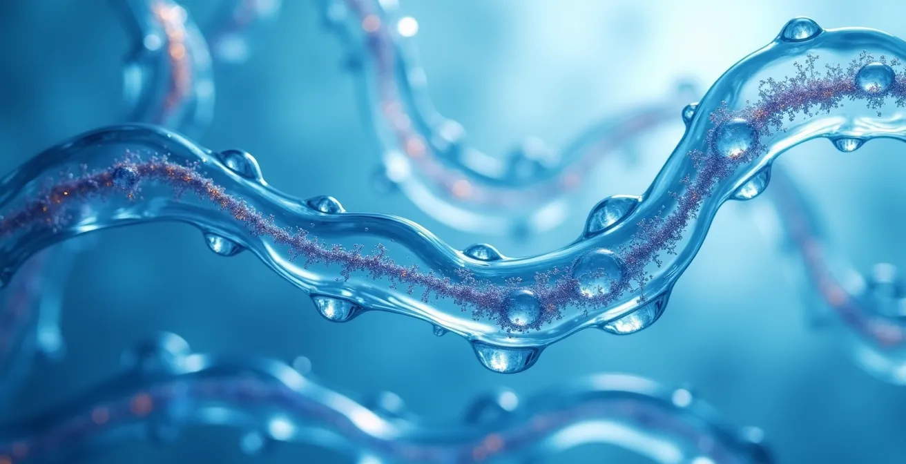 Künstlerische Makroaufnahme, die den durch Bewegung stimulierten Fluss im Lymphsystem darstellt.