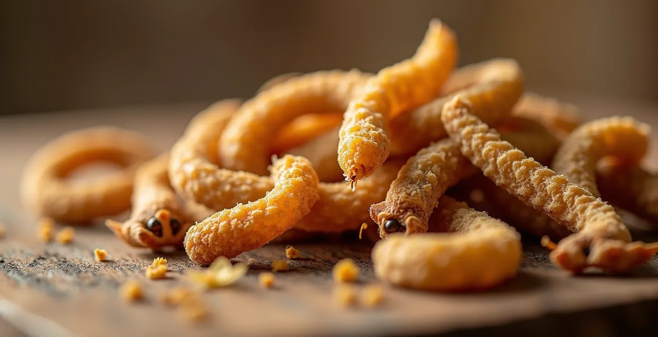 Makroaufnahme von proteinreichen Insekten als nachhaltige Tierfutteralternative