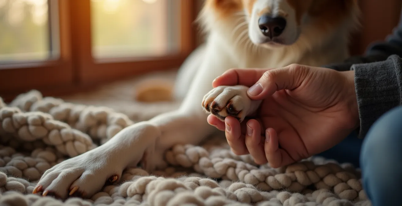 Pfotenpflegeprodukte für verschiedene Jahreszeiten übersichtlich präsentiert