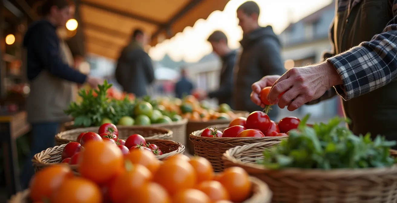 Frische regionale und saisonale Produkte auf einem deutschen Wochenmarkt
