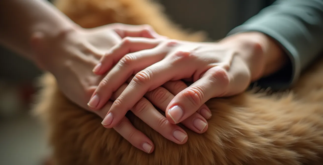 Nahaufnahme der Tellington TTouch Handhaltung bei sanfter Tiermassage