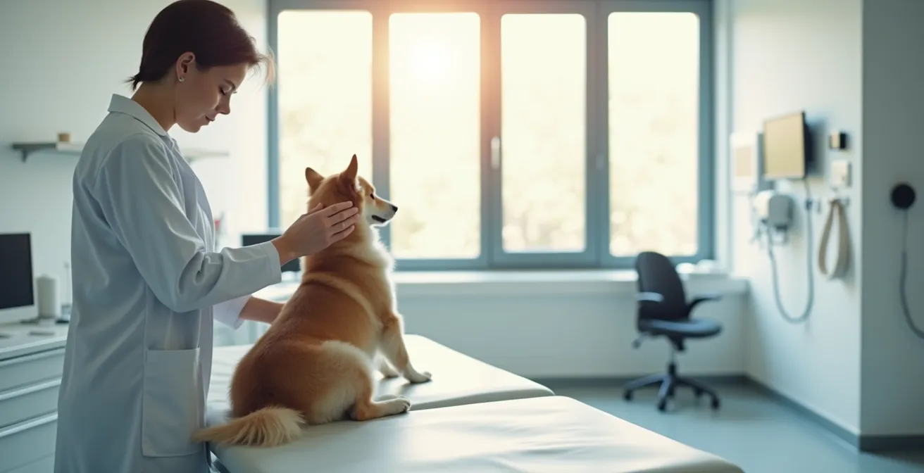 Tierarztpraxis während einer ruhigen Vorsorgeuntersuchung