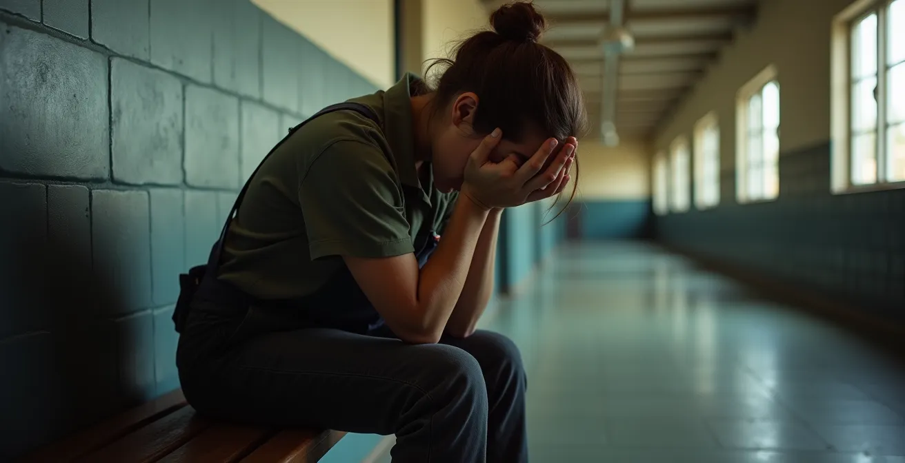 Ein erschöpfter Tierpfleger sitzt auf einer Bank und hält den Kopf in den Händen, was die enorme psychische und physische Belastung im Tierheimalltag verdeutlicht.