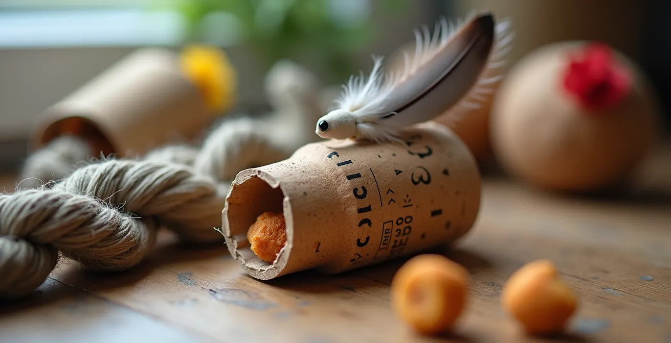 Selbstgemachtes Spielzeug aus recycelten Materialien für Hunde und Katzen