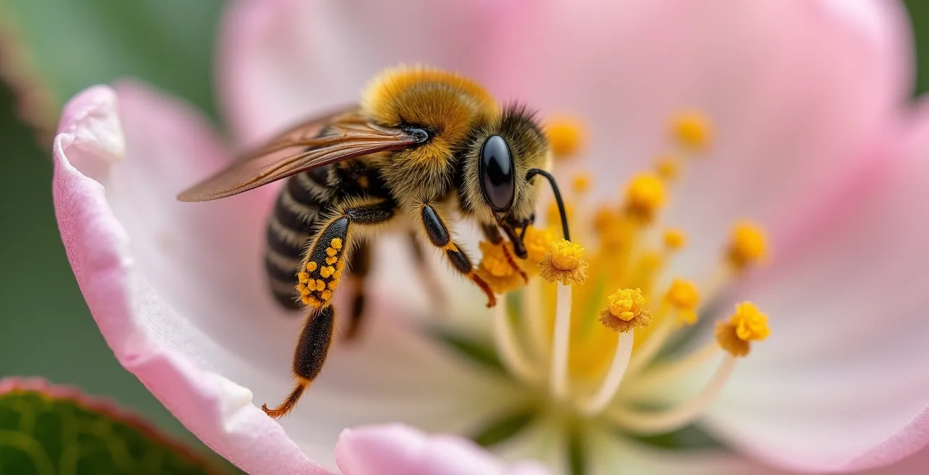 Makroaufnahme verschiedener Wildbienenarten auf heimischen Blüten